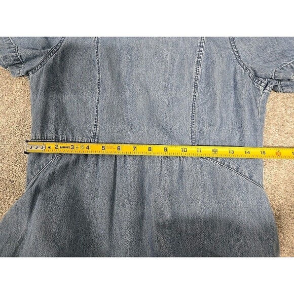 Madewell Denim Fluffer Sleeve Midi Dress Pocket Blue Amberley Women's Size 6 - Picture 8 of 9